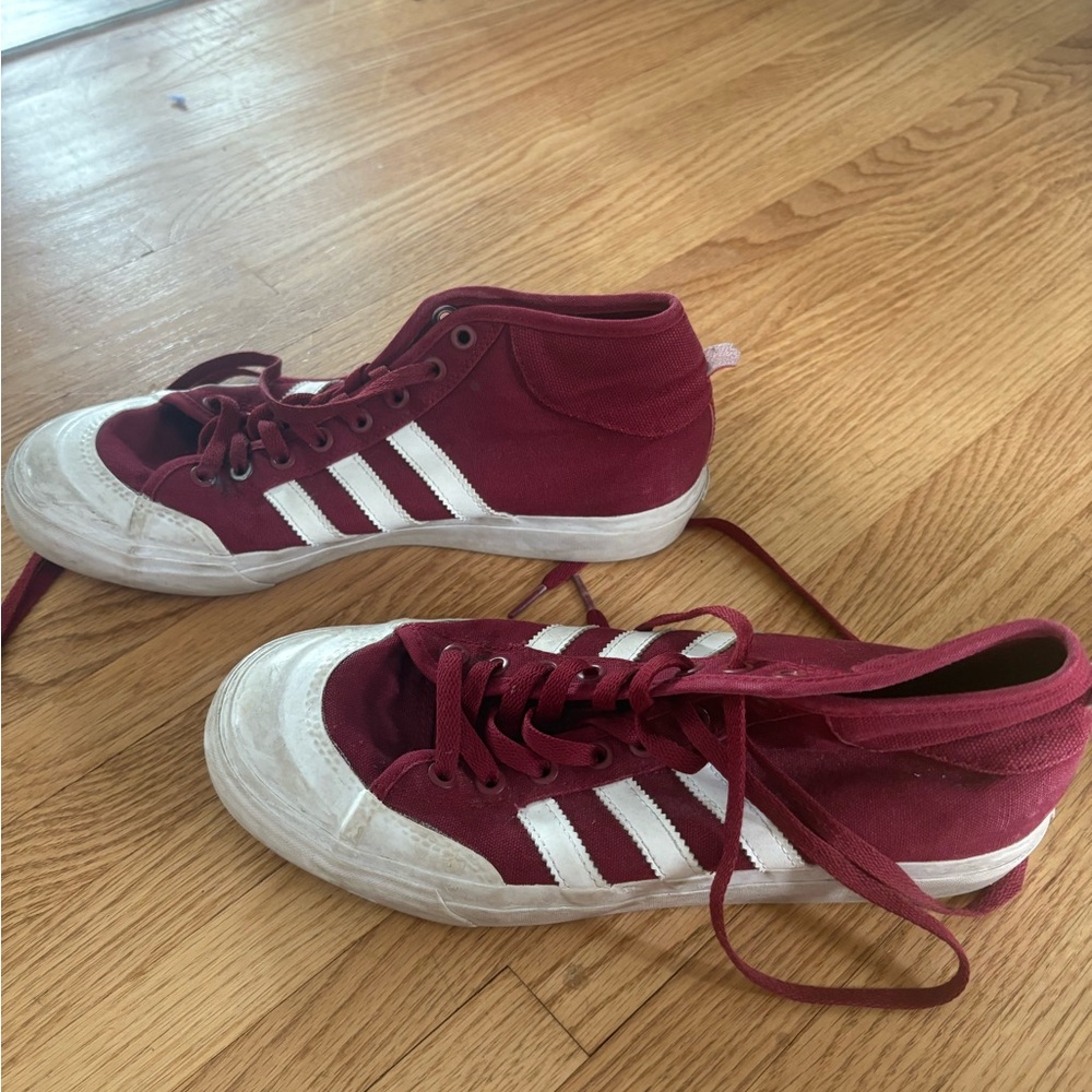 Adidas Match Court Burgundy Athletic Shoes with white and Gum Sole